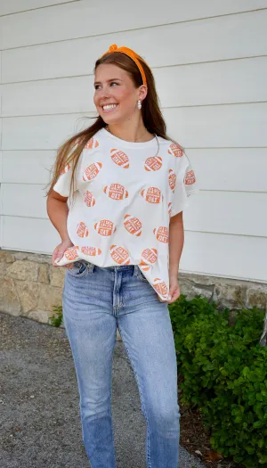 Game Day Football Tee - White & Orange [Queen of Sparkles]