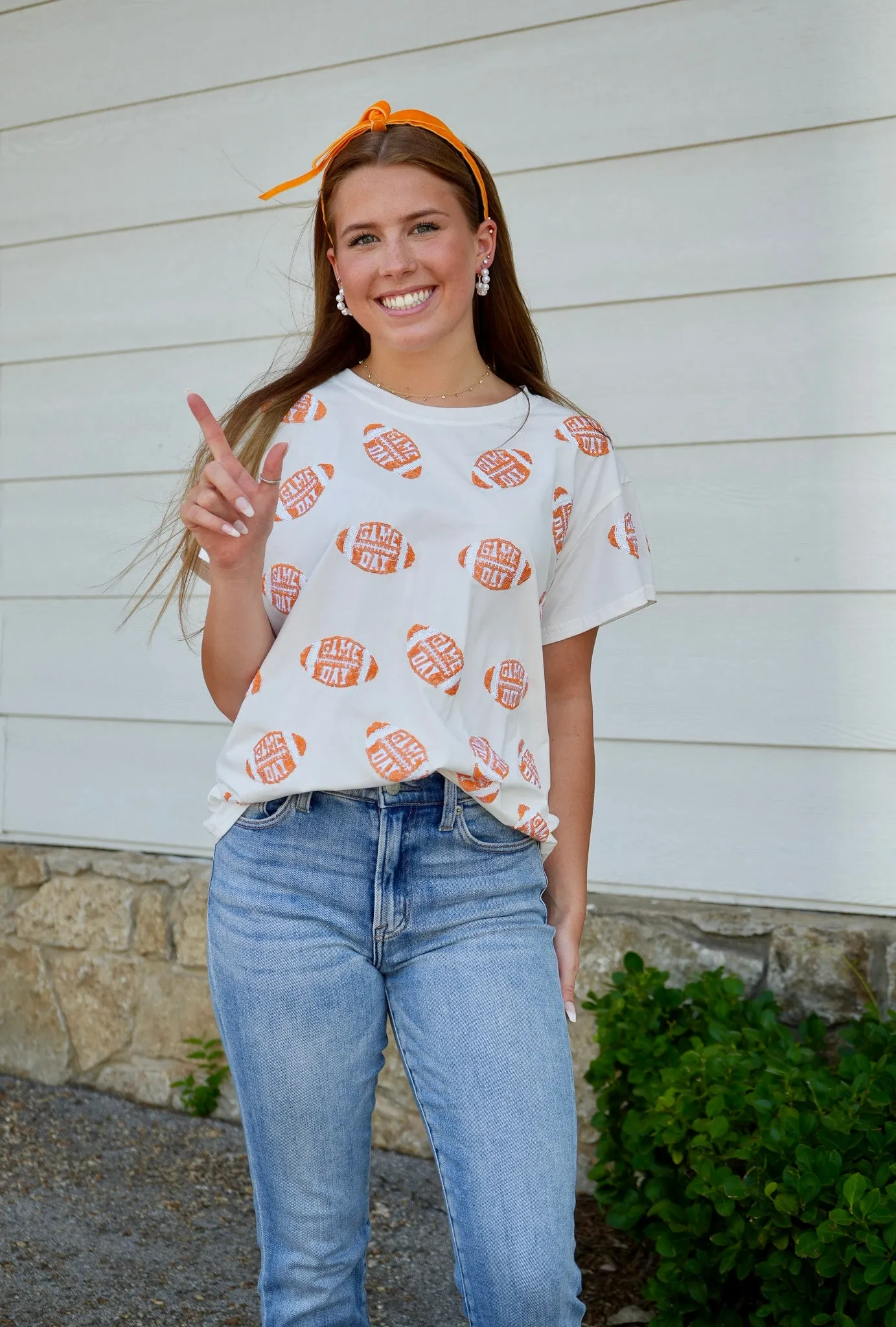 Game Day Football Tee - White & Orange [Queen of Sparkles]