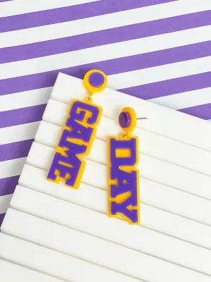 'Game Day' Statement Dangle Earrings - Yellow & Purple