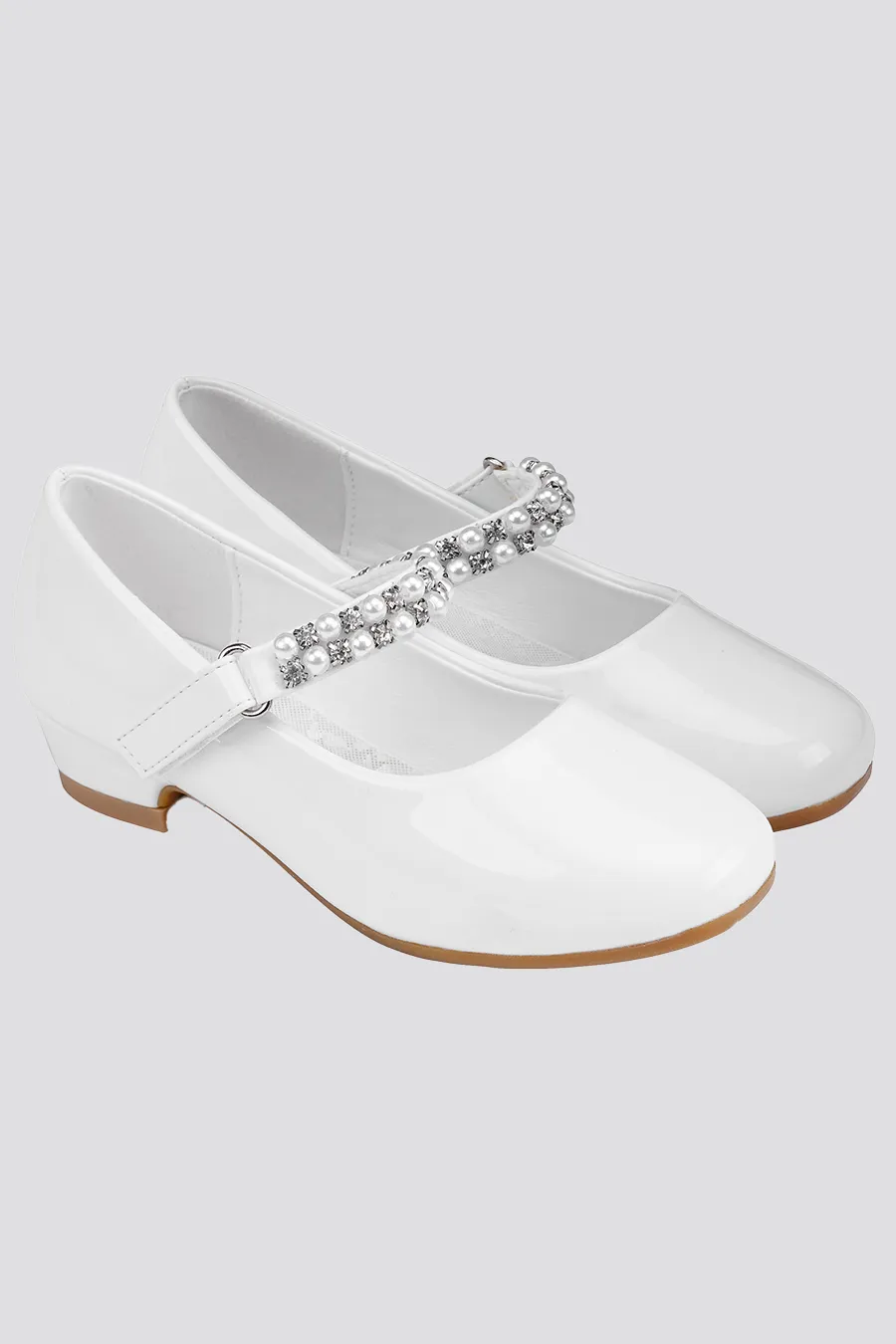 Girls Pearl and diamond strap Low Heel Mary Jane Dress Shoes