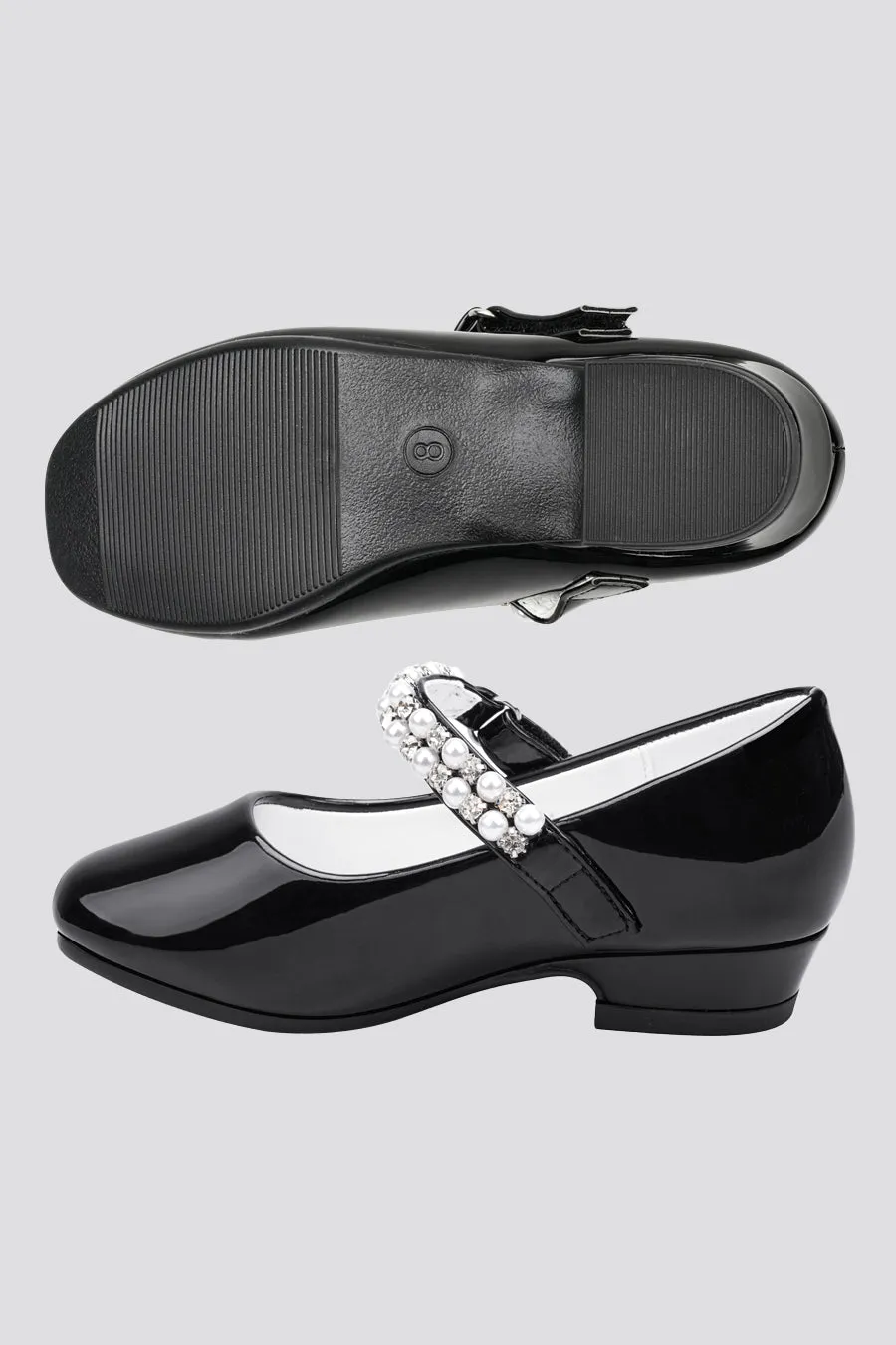 Girls Pearl and diamond strap Low Heel Mary Jane Dress Shoes