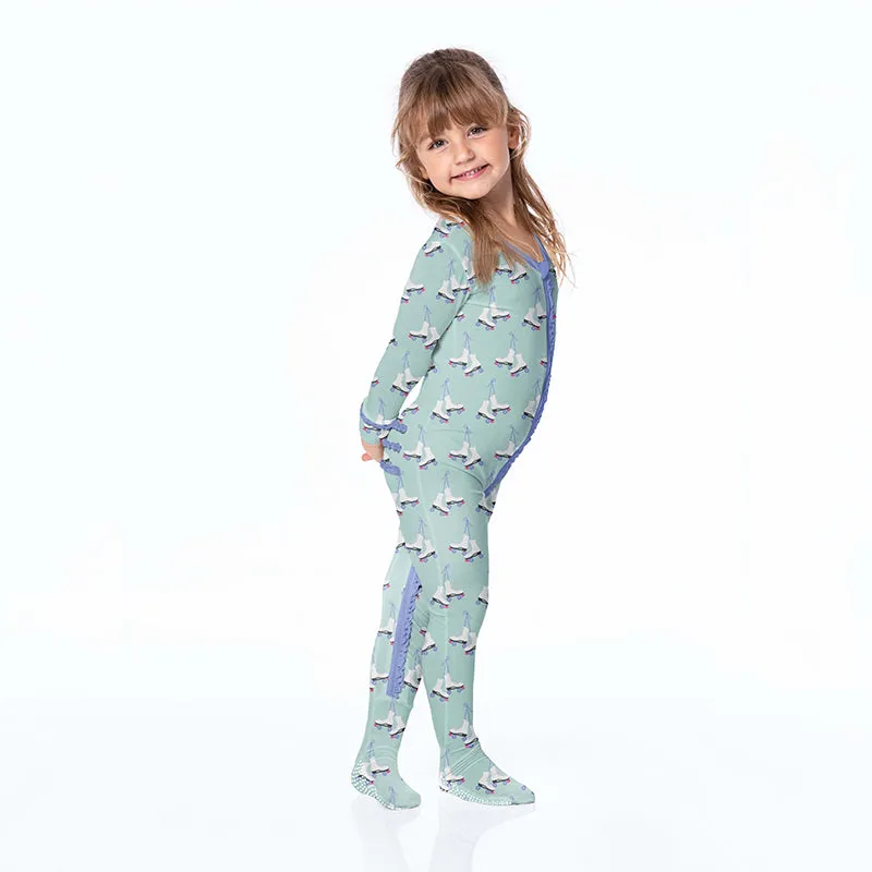 Kickee Pants Print Classic Ruffle Footie with Zipper - Pistachio Roller Skates