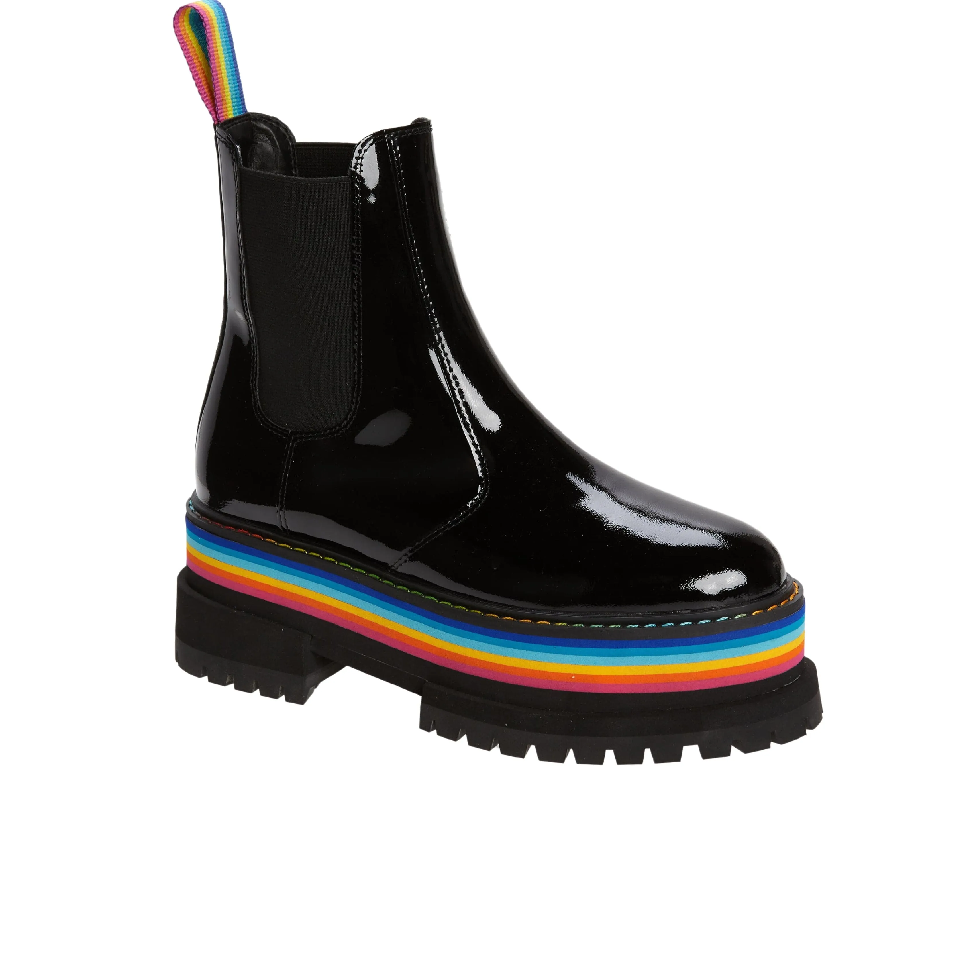 KURT GEIGER - Black Patent Rainbow Chelsea Ankle Boots