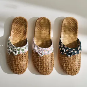 Linen Grass Slippers For Women Home Non-slip Indoor