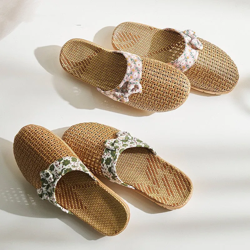 Linen Grass Slippers For Women Home Non-slip Indoor