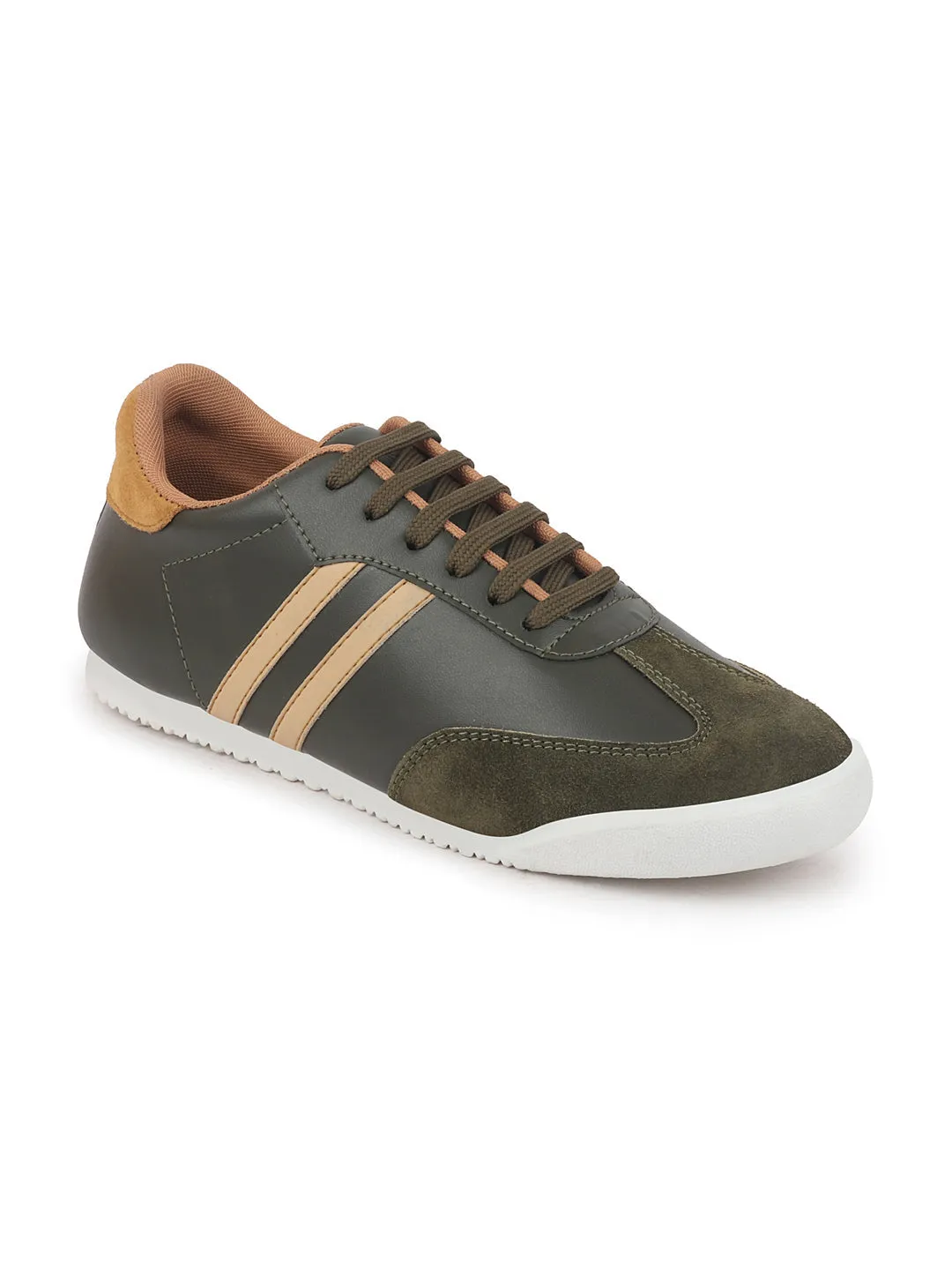 Men Olive Green Lace Up Trendy Stylish Outdoor Fashion Sneakers