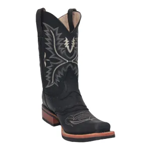 Men’s Genuine Leather Black Mid Calf Square Toe Cowboy Boot