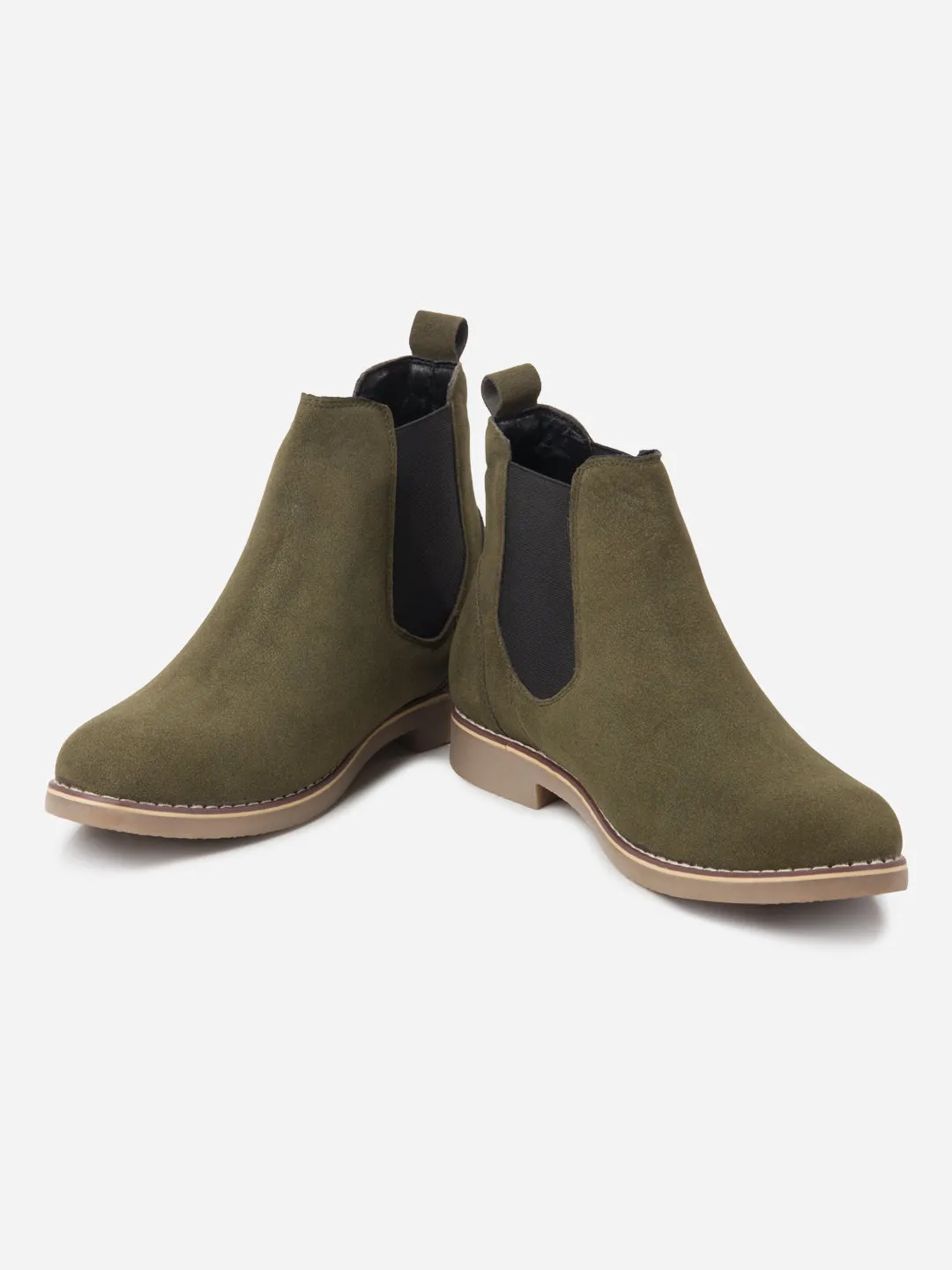 Men's Olive Suede Smart Casual Chelsea Boots (IX3037)