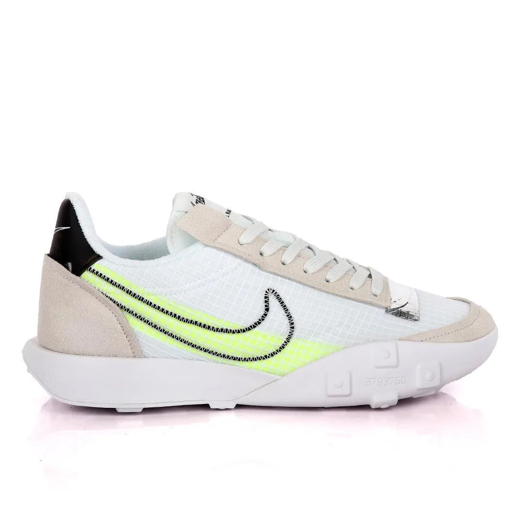 NK Waffle Racer White And Fluorescent Green Sneakers