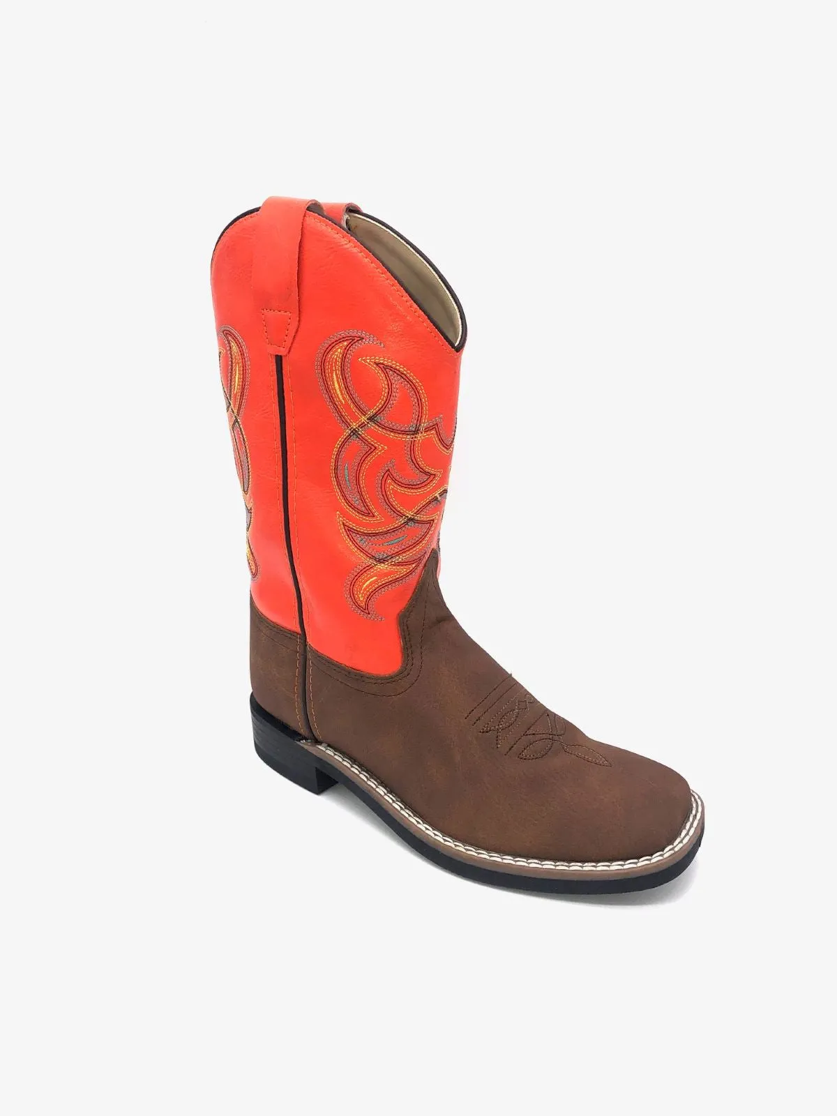 'Old West' Children's Western Broad Square Toe - Brown / Orange