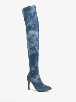 Pretty Pointed Toe Denim Stiletto Thigh High Boots