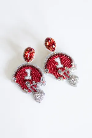 Red Football Helmet Beaded Earrings