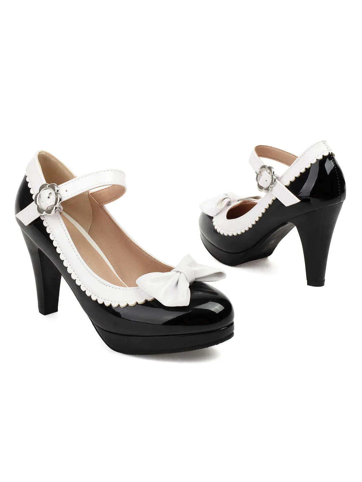 Retro Round Toe Bow High Heels Shoes