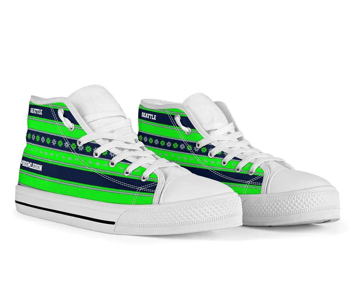 Seattle Football Fan Ugly Christmas Sweater  Style Canvas Hi-Top Sneakers