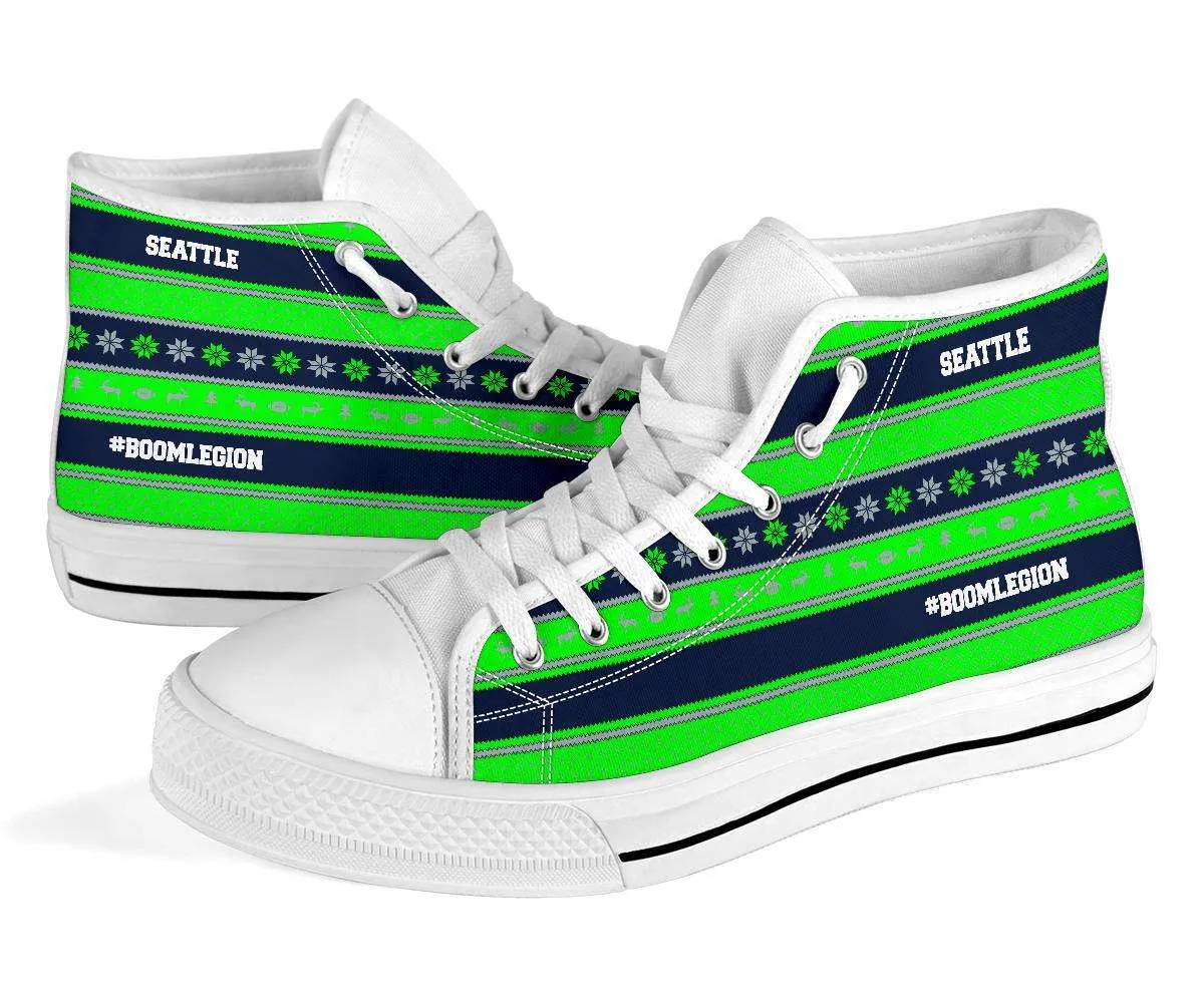 Seattle Football Fan Ugly Christmas Sweater  Style Canvas Hi-Top Sneakers