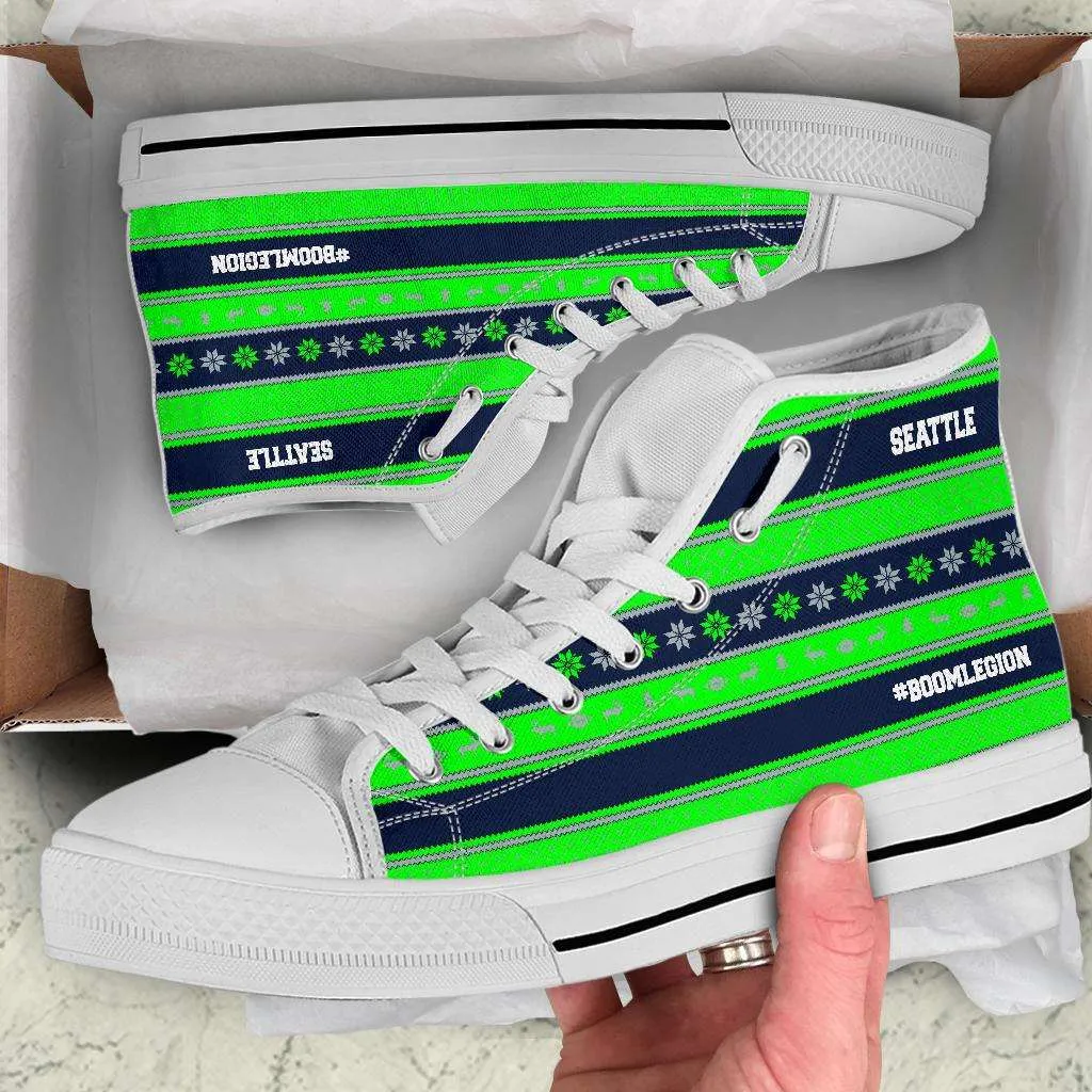 Seattle Football Fan Ugly Christmas Sweater  Style Canvas Hi-Top Sneakers