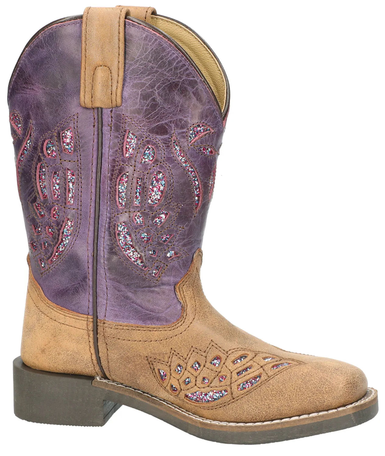 Smoky Mountain Children Girls Trixie Brown/Purple Leather Cowboy Boots