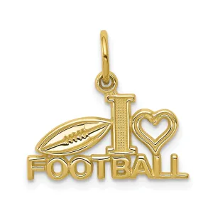 Solid 10k Yellow Gold I Love Football Pendant