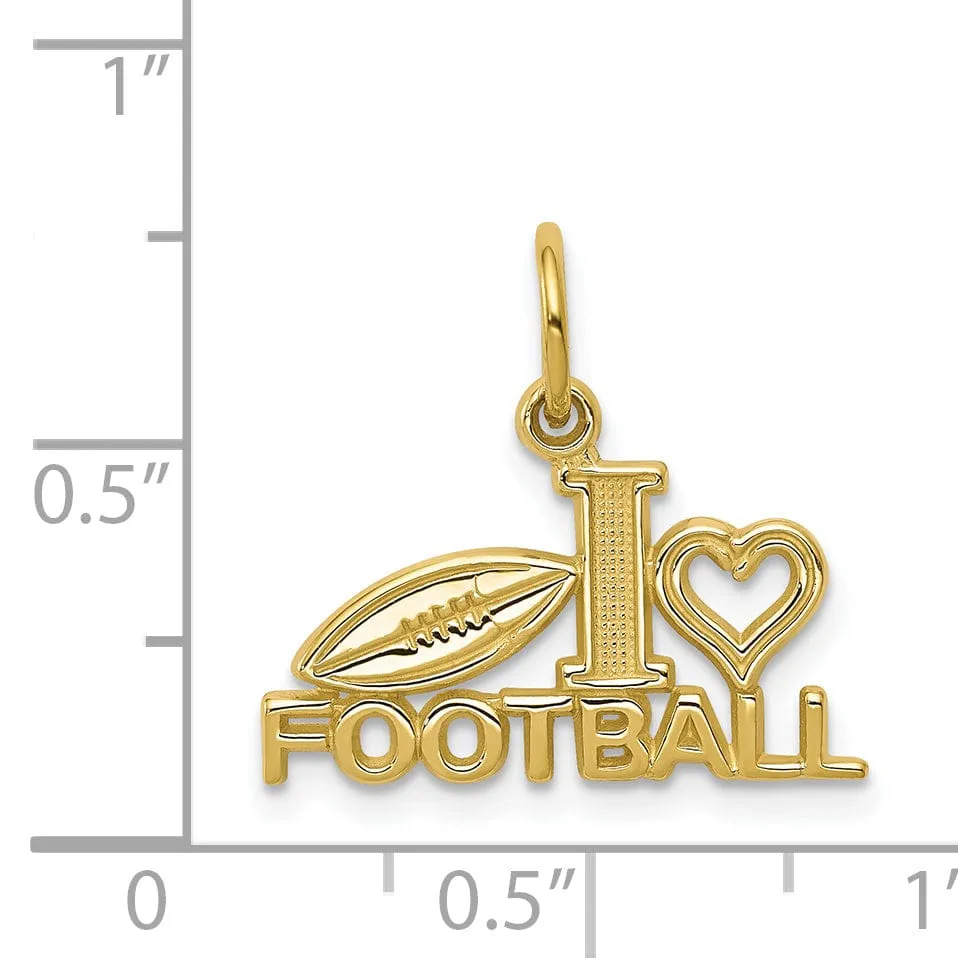 Solid 10k Yellow Gold I Love Football Pendant