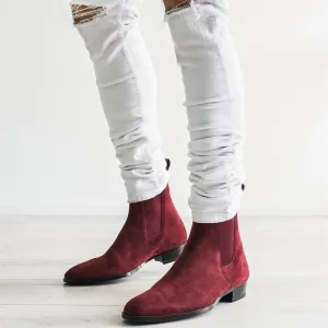 Solid Wine Red Flock Chelsea Boots