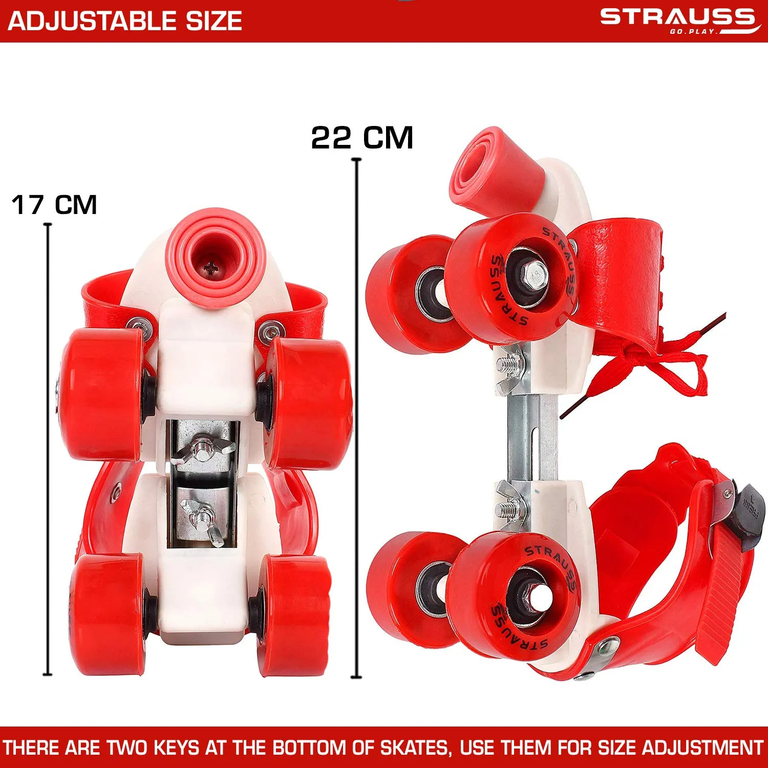 Strauss Kids Roller Skates, 5-11 Years, (Red)