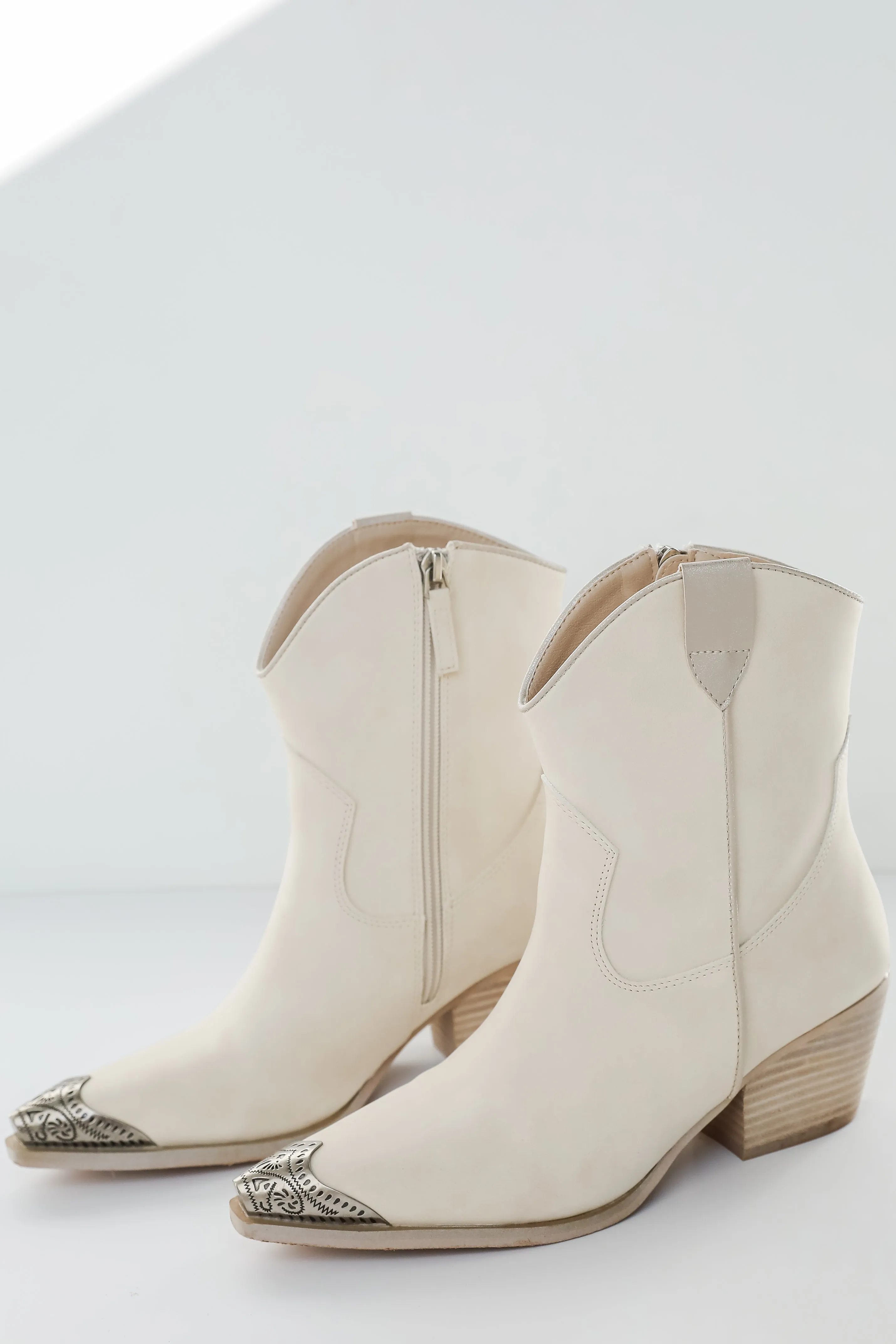 Stride In Style Off White Western Booties