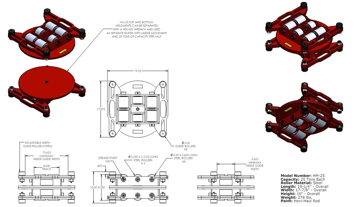 Structural Moving Skate HHM-25 | 25 Ton Capacity - Steel Rollers