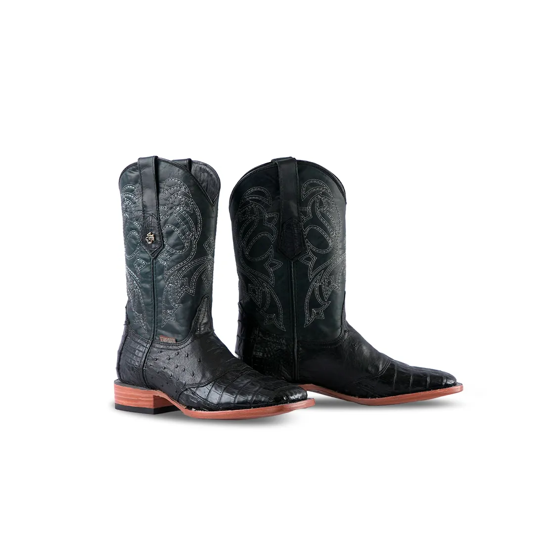 Texas Country Western Boot Caiman Cola Ext Black Square Toe E05