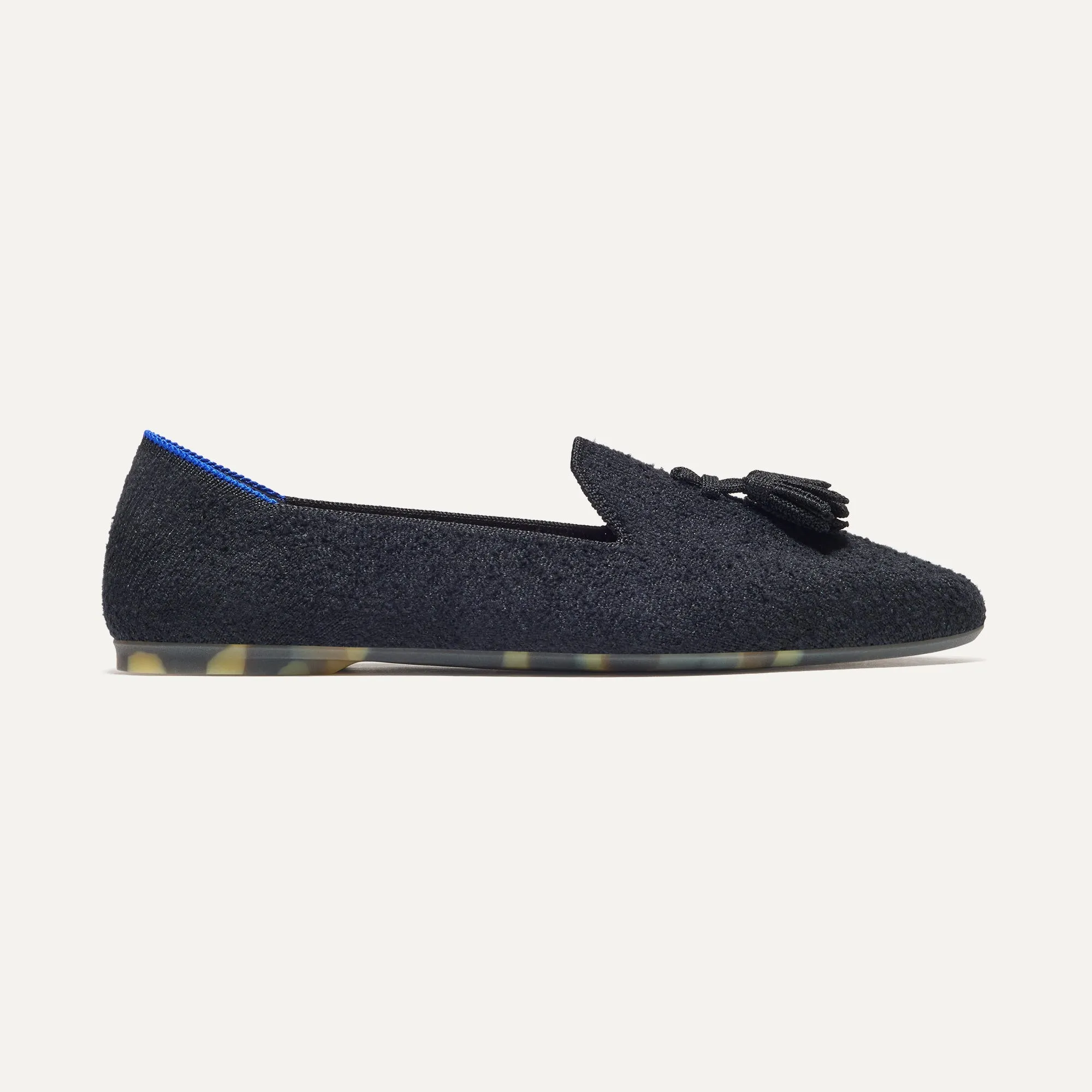 The Almond Tassel Loafer - Black Bouclé