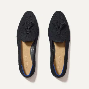 The Almond Tassel Loafer - Black Bouclé