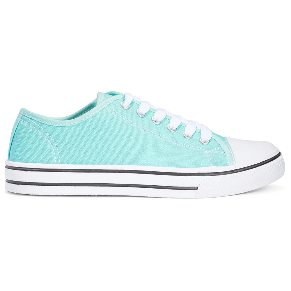 Turquoise White Flat Casual Lace Up Sneaker