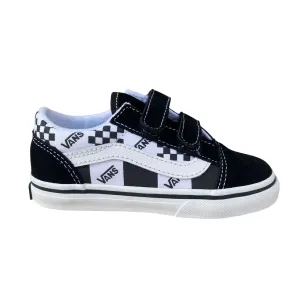 Vans scarpa sneakers da bambino con strappo Old Skool V VN0009RC6BT1 logo e quadratini nero-bianco