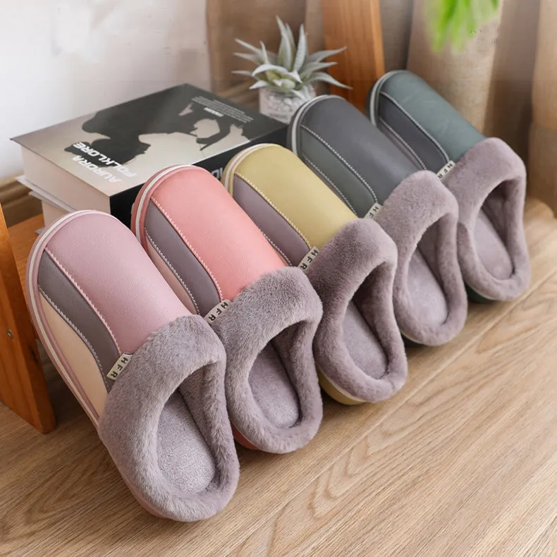 Waterproof Slippers Plush Winter Shoes Home Non-slip Bedroom Slippers Women