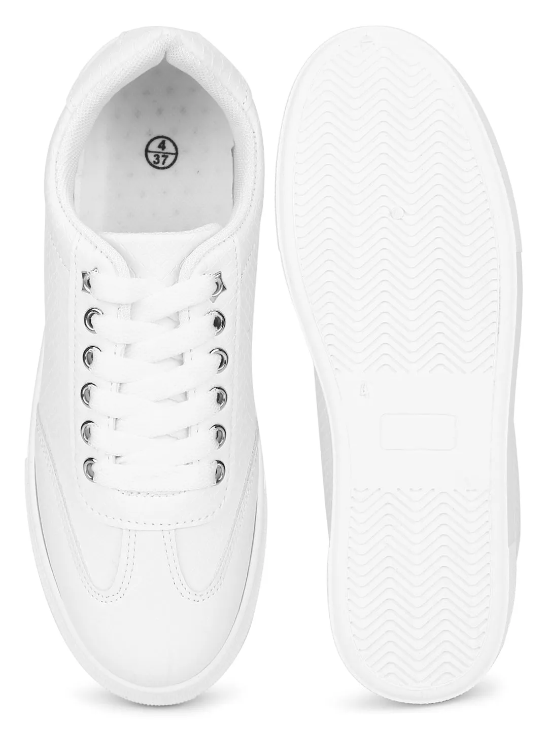 White PU Lace Up Trainers