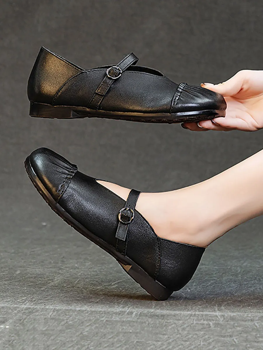 Women Vintage Genuine Leather Spliced Low Heel Shoes