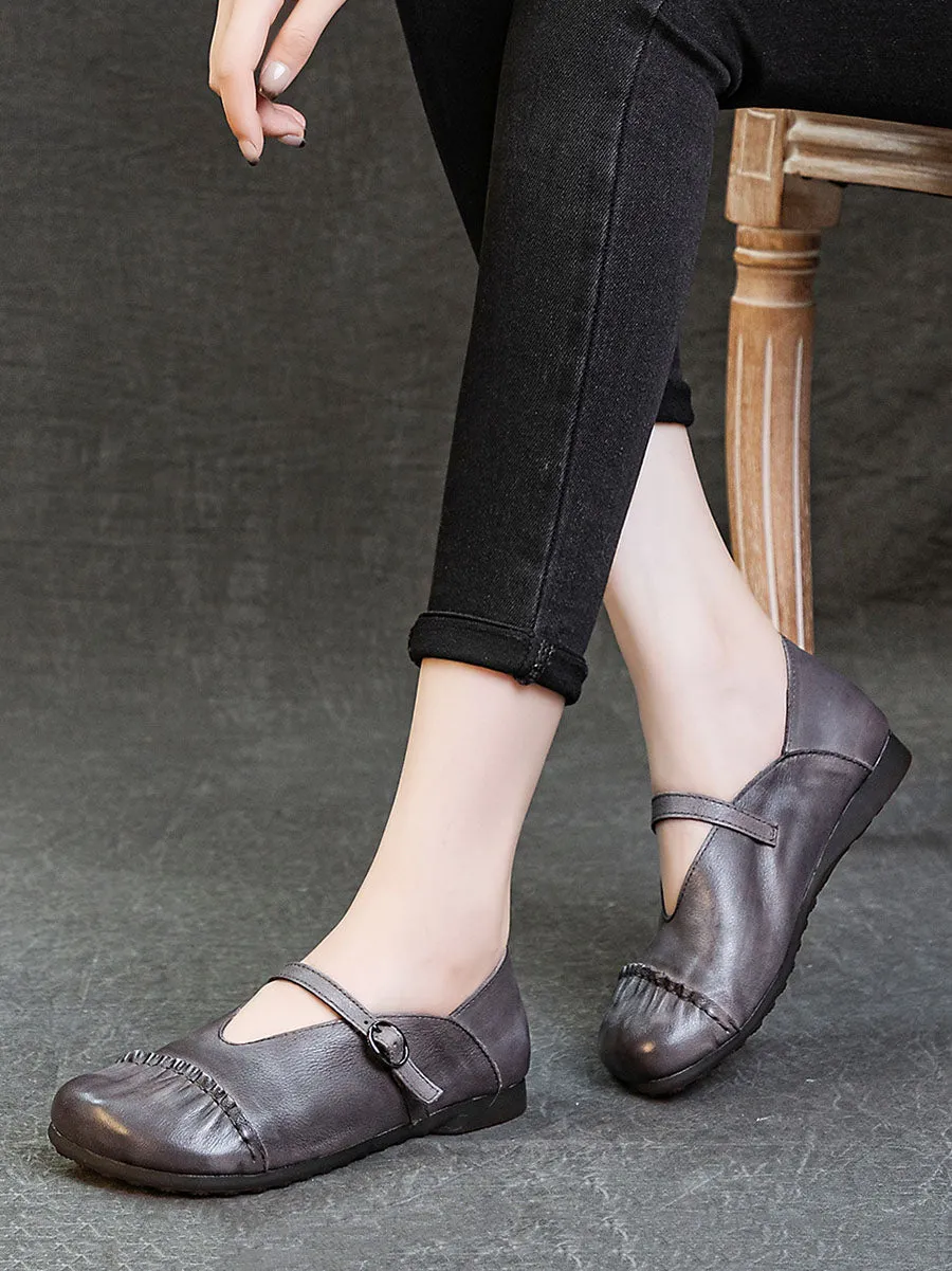 Women Vintage Genuine Leather Spliced Low Heel Shoes