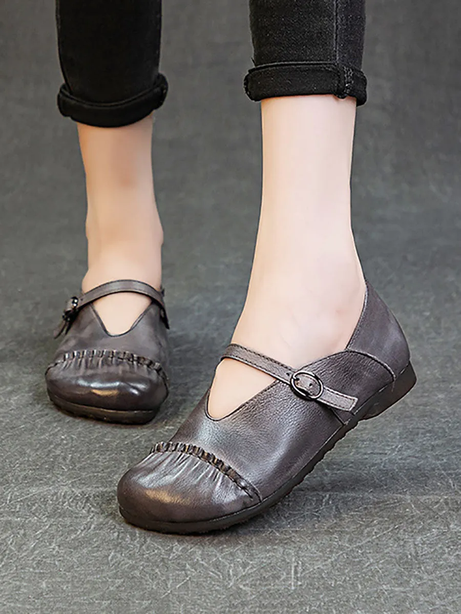 Women Vintage Genuine Leather Spliced Low Heel Shoes