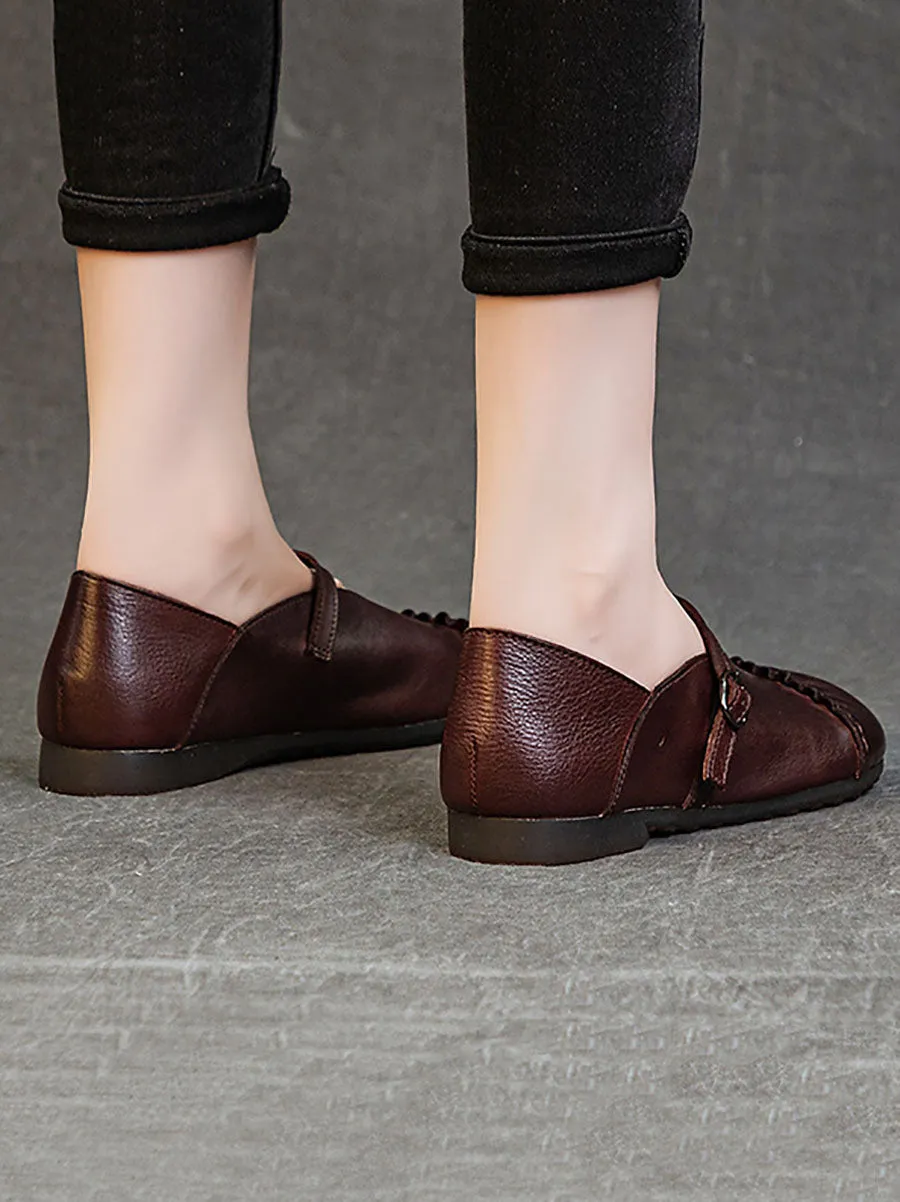 Women Vintage Genuine Leather Spliced Low Heel Shoes