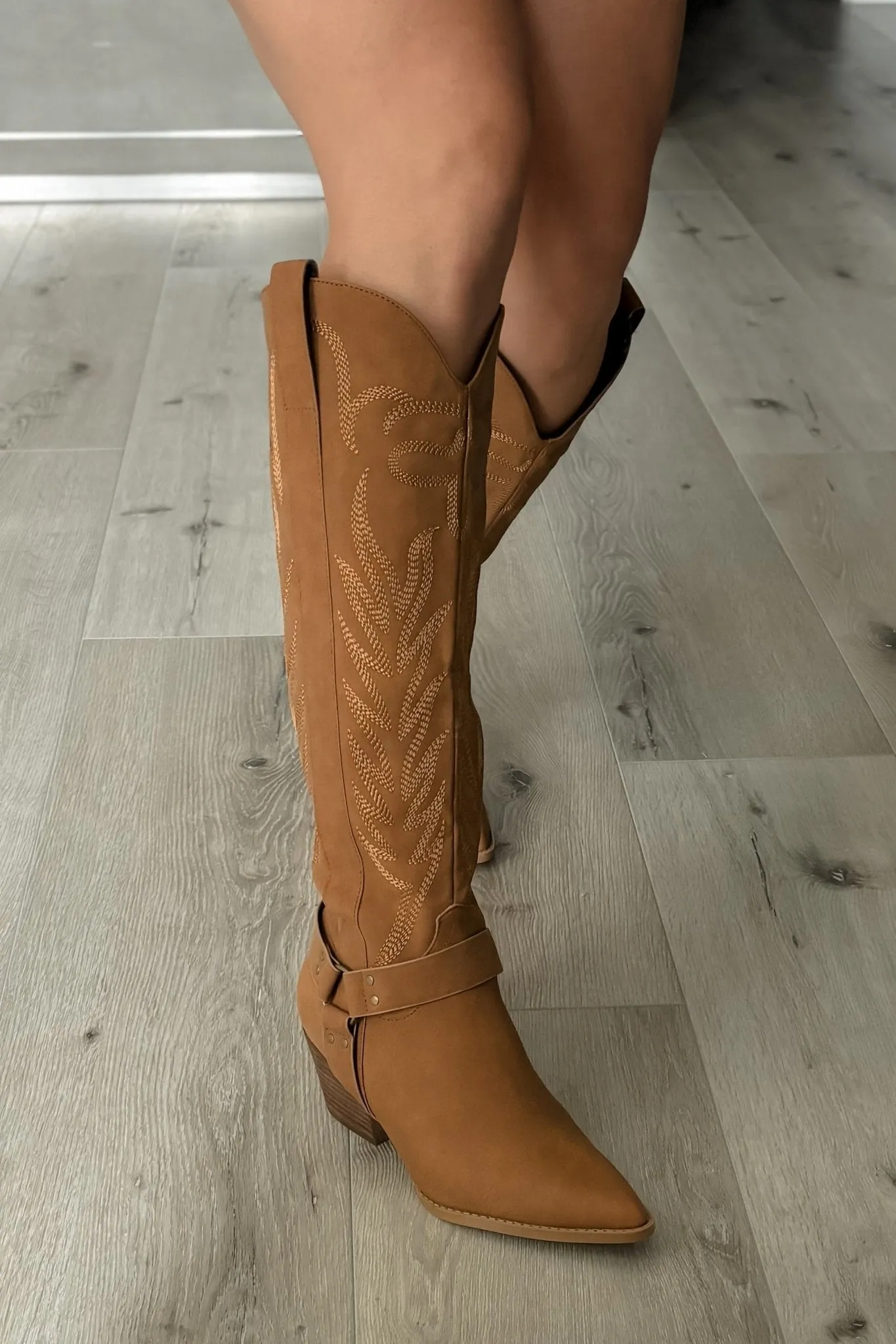 Women's Embroidered Western Cowgirl Boots | Brown Tall Boots with Comfort Insole