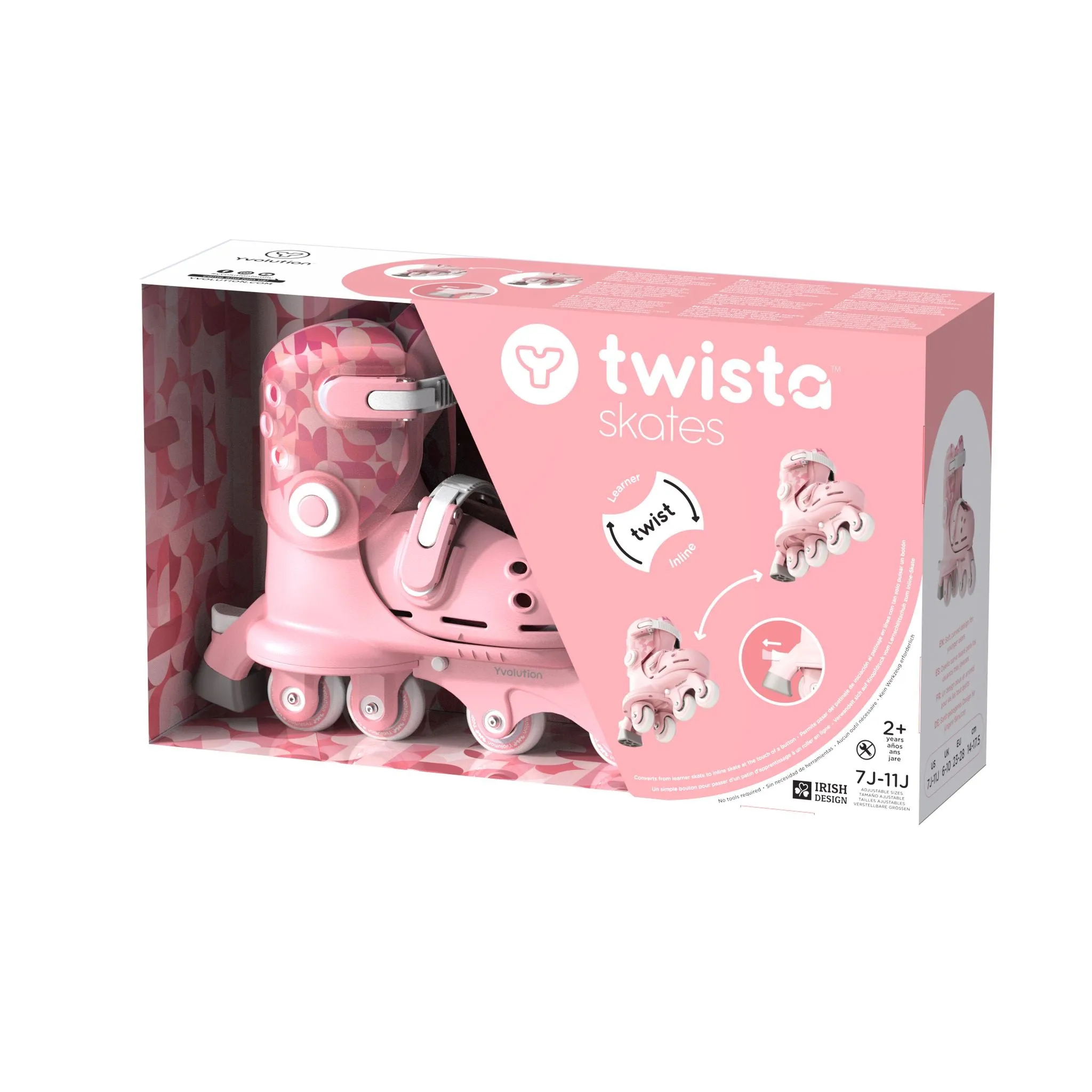 Yvolution Twista Skates Pink Size 7J - 11J